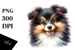Happy Cute Shetland Sheepdog, Watercolor Art Product Image 1