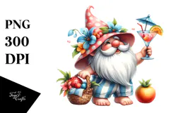 Gnome Drinking Cocktail in Summer Clothes PNG Product Image 1