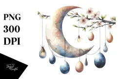 Pastel Watercolor Half Moon with Hanging Eggs PNG Product Image 1