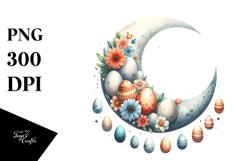 Easter Eggs Hanging in Half Moon Watercolor PNG Product Image 1