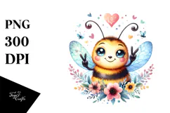 Vibrant Boho Bee Portrait with Love Sign PNG Product Image 1
