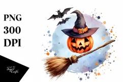 Simple Funny Halloween Broomstick Clipart PNG Product Image 1