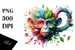 Abstract Vibrant Watercolor Monkey with Flowers and Leaves Product Image 3