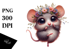 Whimsical Mouse with Flower Crown PNG Product Image 1