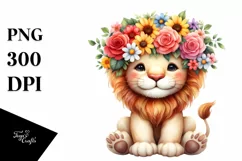 Cute Lion with Flower Crown PNG Product Image 3