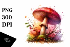 Detailed Mushroom Watercolor Splash PNG Product Image 1