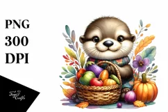 Cute Otter Autumn Basket | Sublimation | Clipart Product Image 1