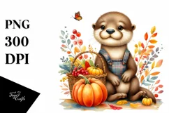 Cute Otter Autumn Basket | Sublimation | Clipart Product Image 3