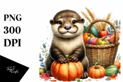 Cute Otter Autumn Basket | Sublimation | Clipart Product Image 3