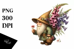 Detailed Gnome with Foxglove Bouquet | Clipart Product Image 3