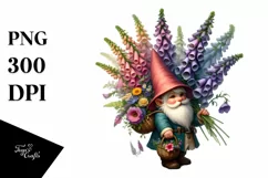 Detailed Gnome with Foxglove Bouquet | Clipart Product Image 3