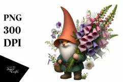 Detailed Gnome with Foxglove Bouquet | Clipart Product Image 3