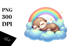 Baby Otter Sleeping on Cloud | Sublimation | Clipart Product Image 1