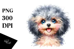 Happy Watercolor Baby Poodle PNG Product Image 1