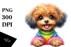 Happy Watercolor Baby Poodle PNG Product Image 1