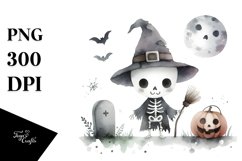 Halloween Skeleton Washed Watercolor PNG Product Image 1