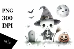 Halloween Skeleton Washed Watercolor PNG Product Image 1