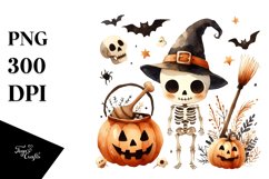 Halloween Skeleton Washed Watercolor PNG Product Image 1