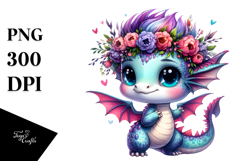 Cute Baby Dragon with Floral Wreath PNG Product Image 1