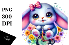 Playful Baby Rabbit Riding Unicycle, PNG Product Image 1