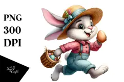 Goofy Bunny Running with Egg in Old Clothes PNG Product Image 1