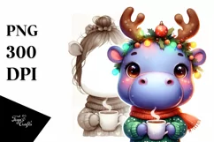 Expressive Baby Hippo with Tea Cup, Transparent PNG Product Image 3