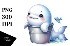 Colorful Baby Beluga Whale in Bucket | Clipart Product Image 1