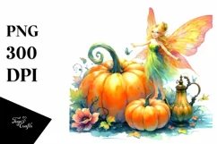 Vibrant Fairy with Pumpkin | Sublimation Clipart Product Image 1