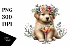 Puppy Wreath Cocktail Watercolor Sublimation Clipart Product Image 1