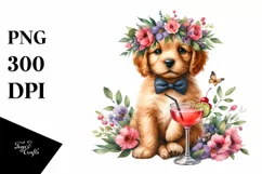 Puppy Wreath Cocktail Watercolor Sublimation Clipart Product Image 1