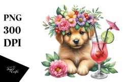 Puppy Wreath Cocktail Watercolor Sublimation Clipart Product Image 3