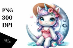 Baby Unicorn with Beachwear on Moon Product Image 1