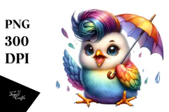 Cute Baby Chicken with Umbrella PNG Product Image 1