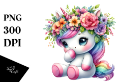 Baby Unicorn with Floral Wreath PNG Product Image 1
