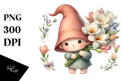 Cute Baby Gnome Carrying Floral Frame PNG Product Image 1