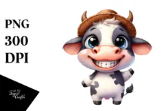 Happy Baby Cow with Hat | Watercolor Clipart Product Image 1