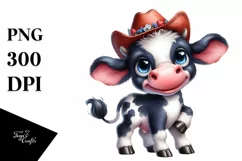 Happy Baby Cow with Hat | Watercolor Clipart Product Image 1