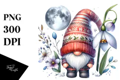 Cute Watercolor Gnome with Snowdrop Floral PNG Product Image 1
