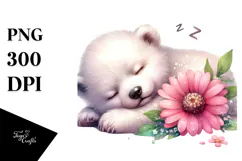 Digital Baby Polar Bear Sleeping on Flower PNG Product Image 1