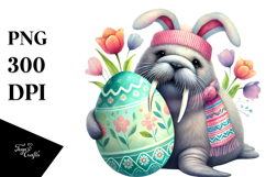Boho Baby Walrus with Easter Egg PNG Product Image 1