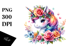 Vibrant Drawing of Cute Baby Unicorn PNG Product Image 1