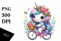 Baby Unicorn with Bicycle, PNG Product Image 3