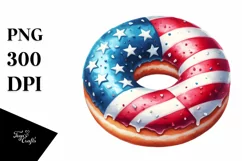 Vintage Donut in USA Flag Colors | Sublimation Clipart Product Image 3