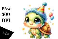 Cute Baby Turtle with Party Hat PNG Product Image 1