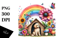 Colorful Dog House Illustration with Rainbow | Sublimation | Product Image 1