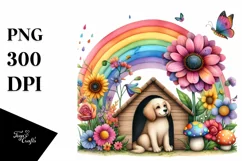 Colorful Dog House Illustration with Rainbow | Sublimation | Product Image 1