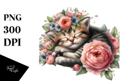 Digital Baby Kitten Sleeping on Flower PNG Product Image 1