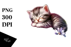 Adorned Baby Kitten Sleeping on Flower PNG Product Image 1