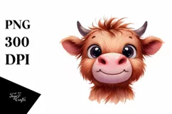 Funny Baby Face Highland Cow PNG Product Image 1