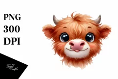 Funny Baby Face Highland Cow PNG Product Image 1